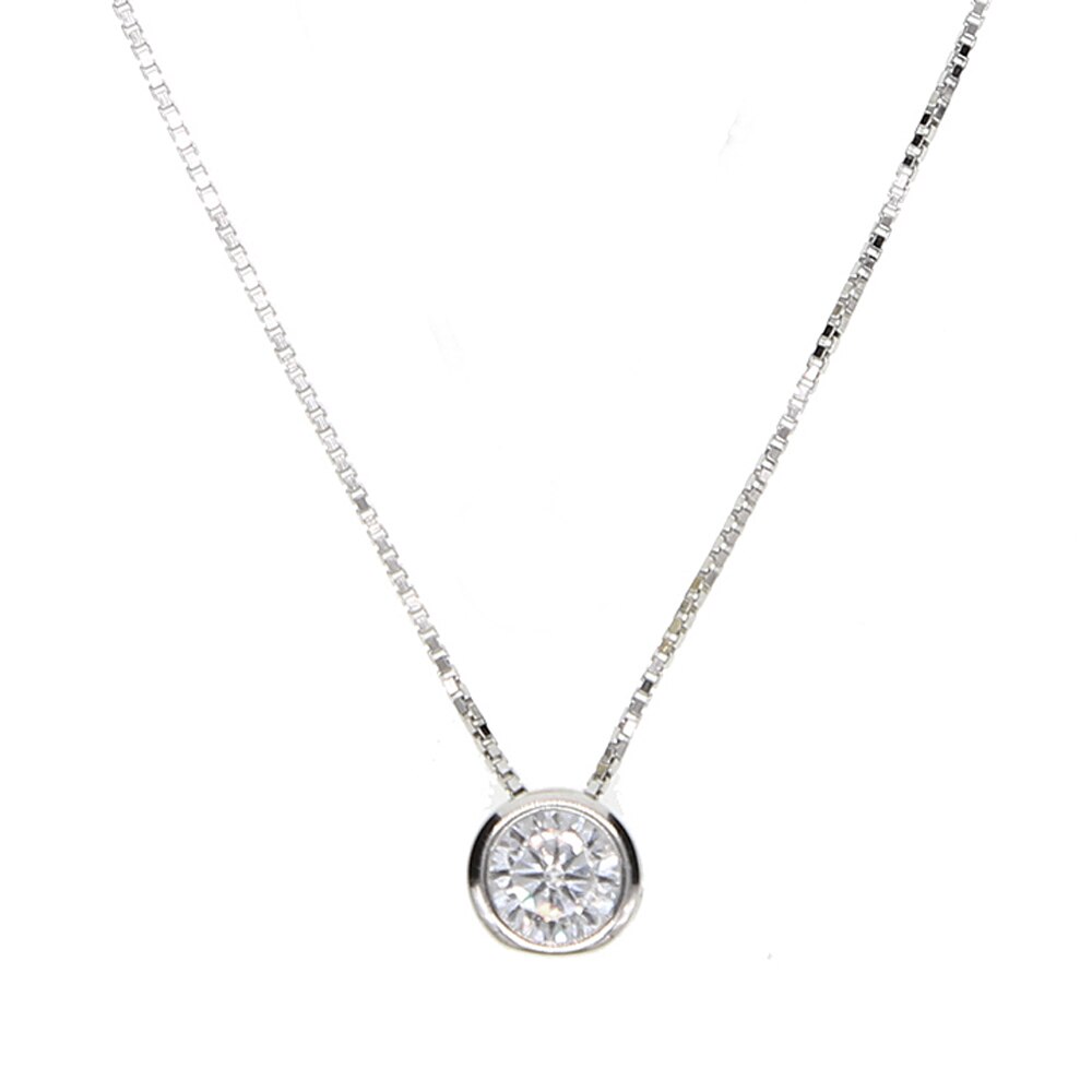 Single Stone Solitaire Cz Cubic Zirconia Delicate Dainty Box Chain 925 Sterling Silver Bezel Heart Single Stone Star Necklace: silver round