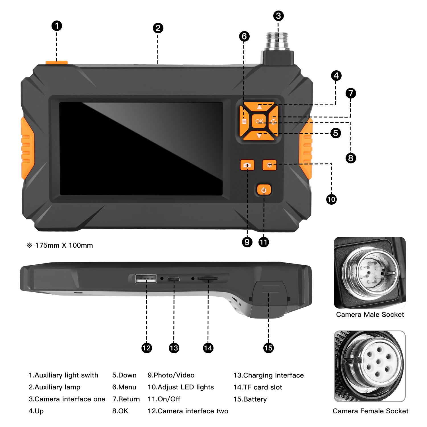 Endoscopio de mano KKMOON 4,3 pulgadas impermeable 1080P HD endoscopio Industrial para el hogar con 8 LEDs y pantalla LCD a Color