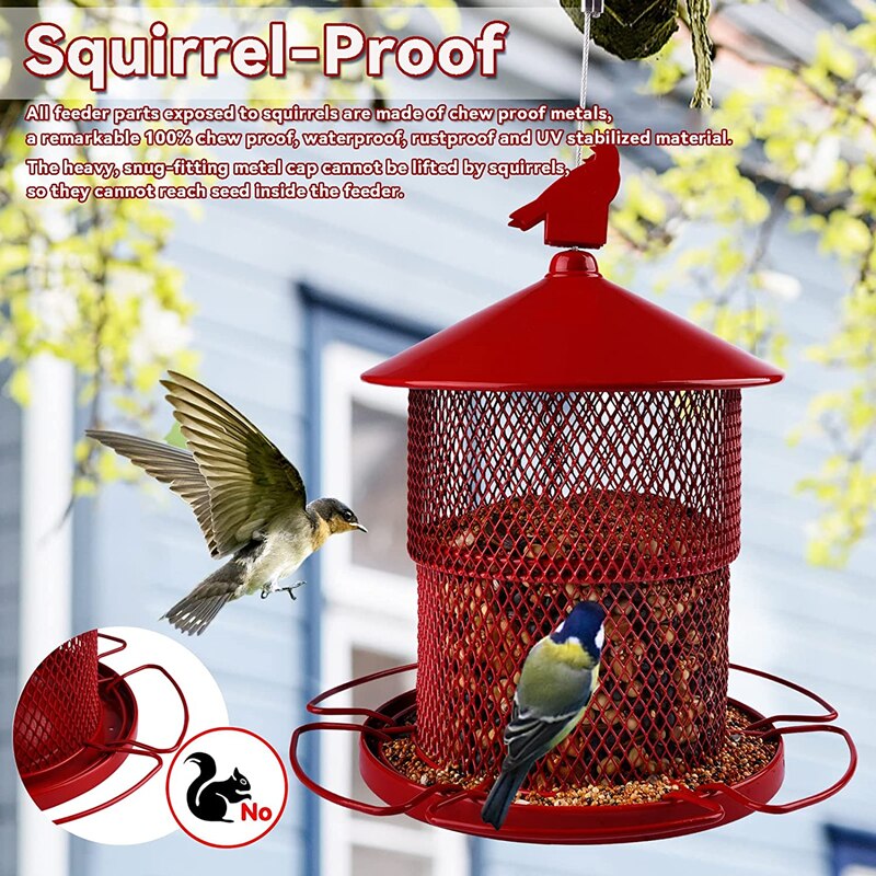 Retractable Outdoor Hanging Metal Bird Feeder Squirrel Proof Full Iron Large Wild Birds Seed Feeders for Garden Yard Outside