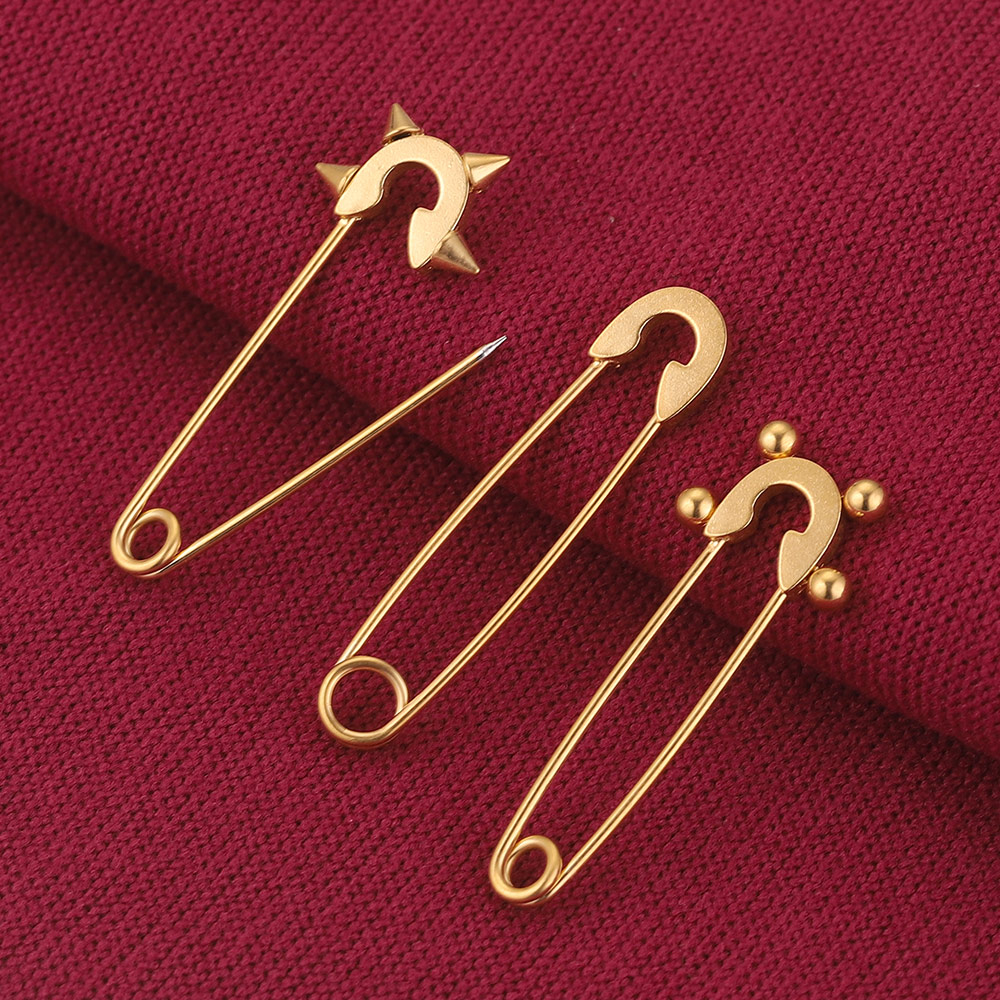 Alfileres de seguridad de acero inoxidable para ropa, broche de costura chapado en oro, insignia artesanal, accesorios para hacer joyas, 5 uds.
