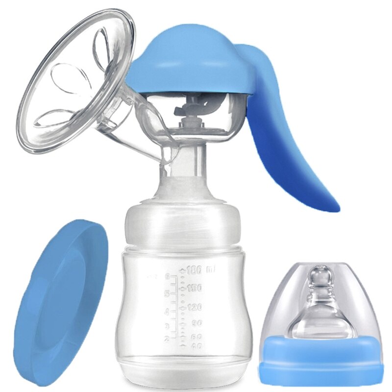 Portátil manual da bomba de mama mamilo do bebê mamilo mamadeira de alimentação garrafas de leite grau alimentador infantil prático: Blue