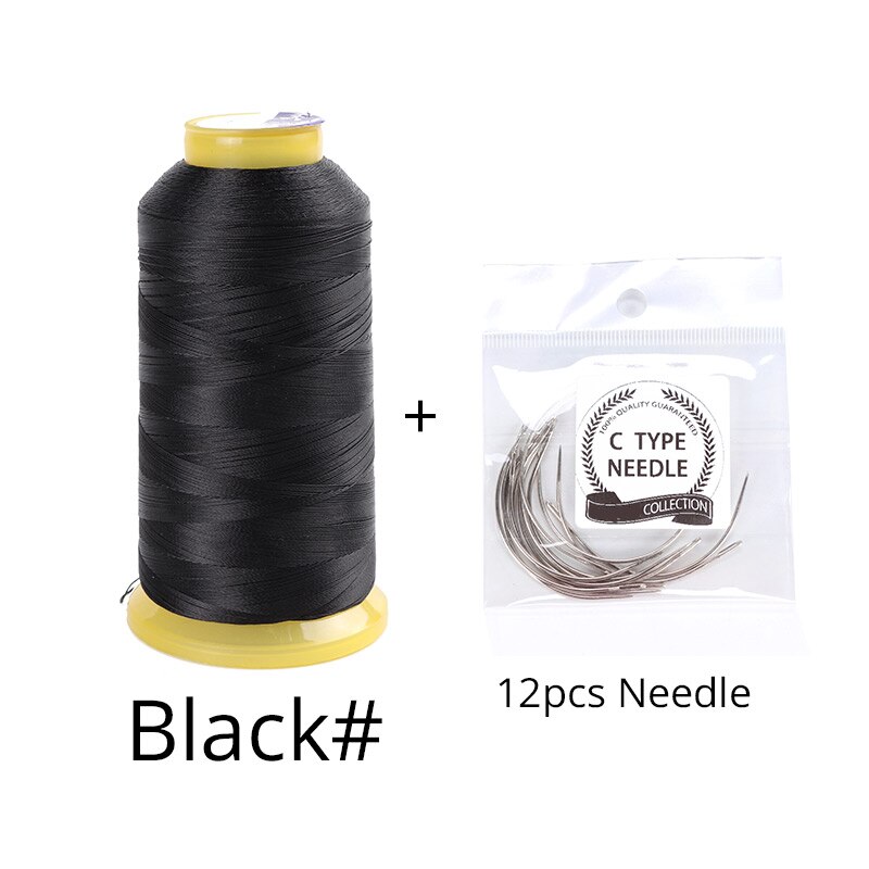 Nunify 1 Roll Black Hair Weaving Thread High Intensity Polyamide Thread 12Pcs 9Cm Weaving Needles /C Type Needles/Curved Needle: Default Title