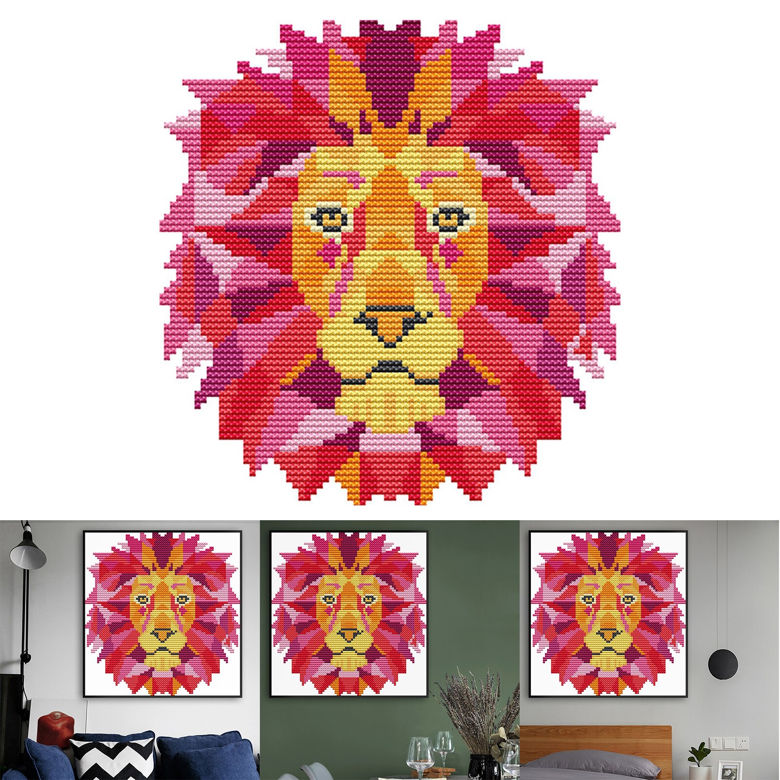 DIY Needlecrafts Stamped Cross Stitch Kits Pre-Printed Animal Patterns 14CT: Lion