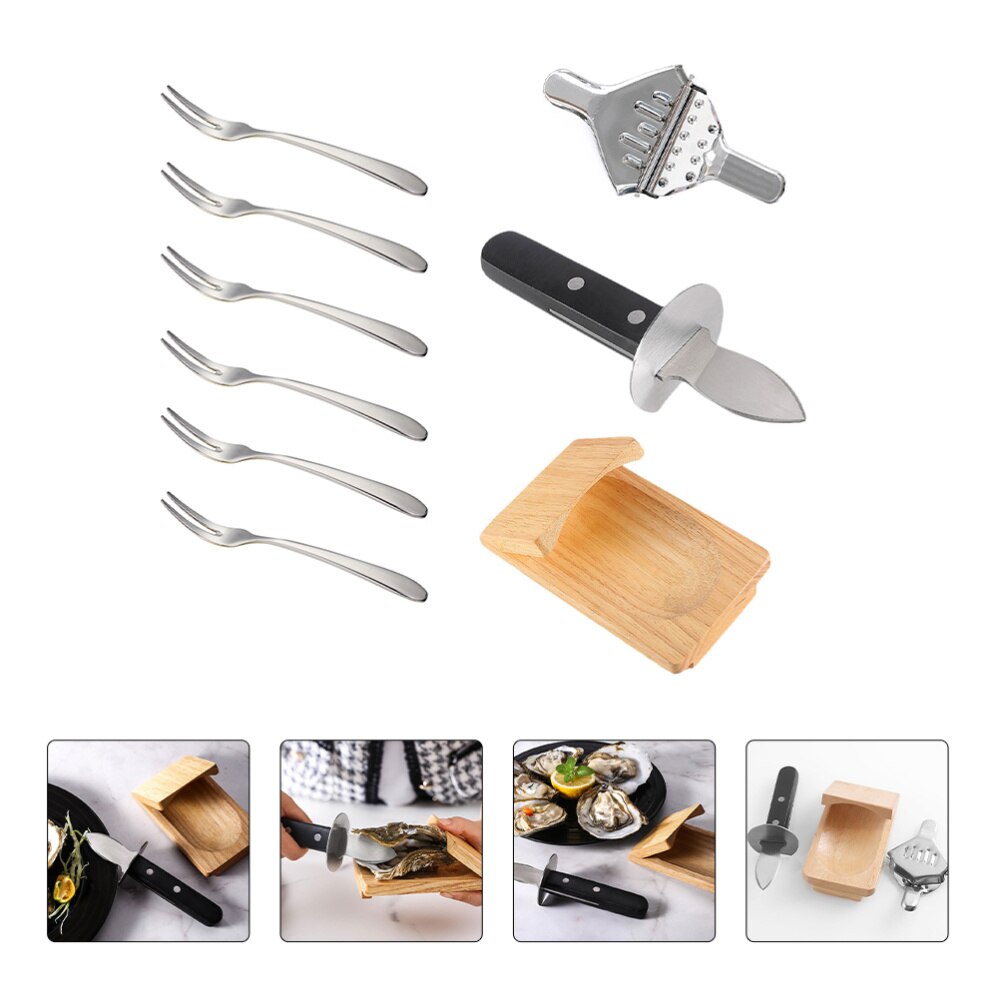 1 Set/9pcs Oyster Shucking Cutter Shucking Clamp Hand Protector Eating Forks