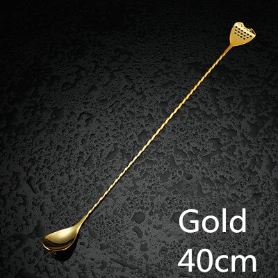 40cm Stainless Steel Cocktail Bar Spoon Japanese Style Best Bartender Bar With Strainer Tail Silver Copper Gold Barware: Gold 40cm