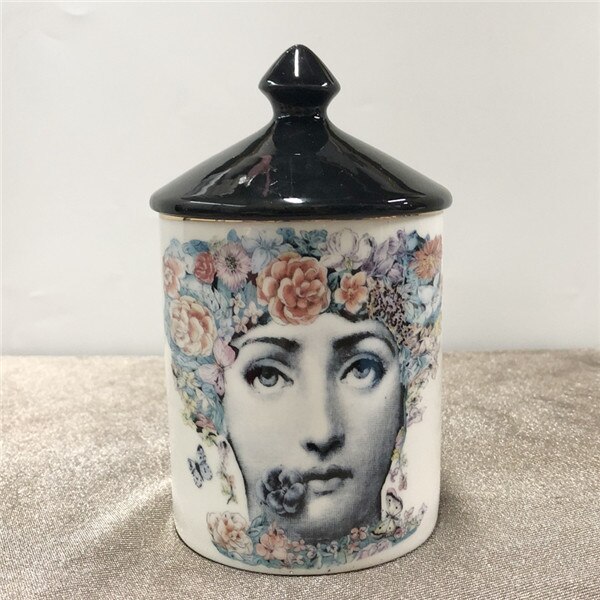 Vintage Style Black Lid Candle Holder Handmade Candles Jar Retro Lina Face Storage Makeup Ceramic Craft Home Decoration Jewerlly: 11
