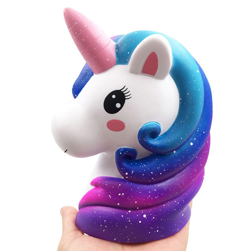 Neue Jumbo Bunte Galaxis Einhorn Pferd Kopf Squishy Nette Brot Kuchen Duft Langsam steigend Weichen quetschen Spielzeug Spaß für Kind weihnachten: Blau