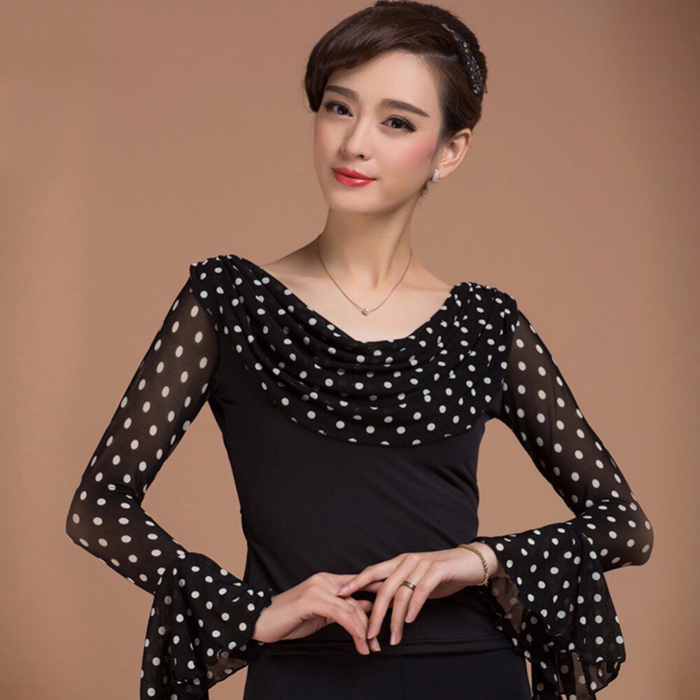 Top de baile latino para mujeres señora Tops de baile de salón sin pantalón mujeres negro rojo Dot Ballron ropa de entrenamiento de danza escénica 1029