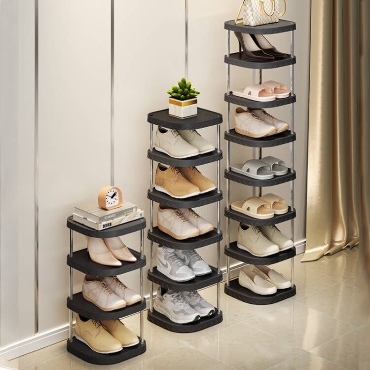 Smal schoenenrek met meerdere niveaus - ruimtebesparende schoenenplank voor thuis, slaapzaal, klein appartement - slanke schoenenorganizer voor front D