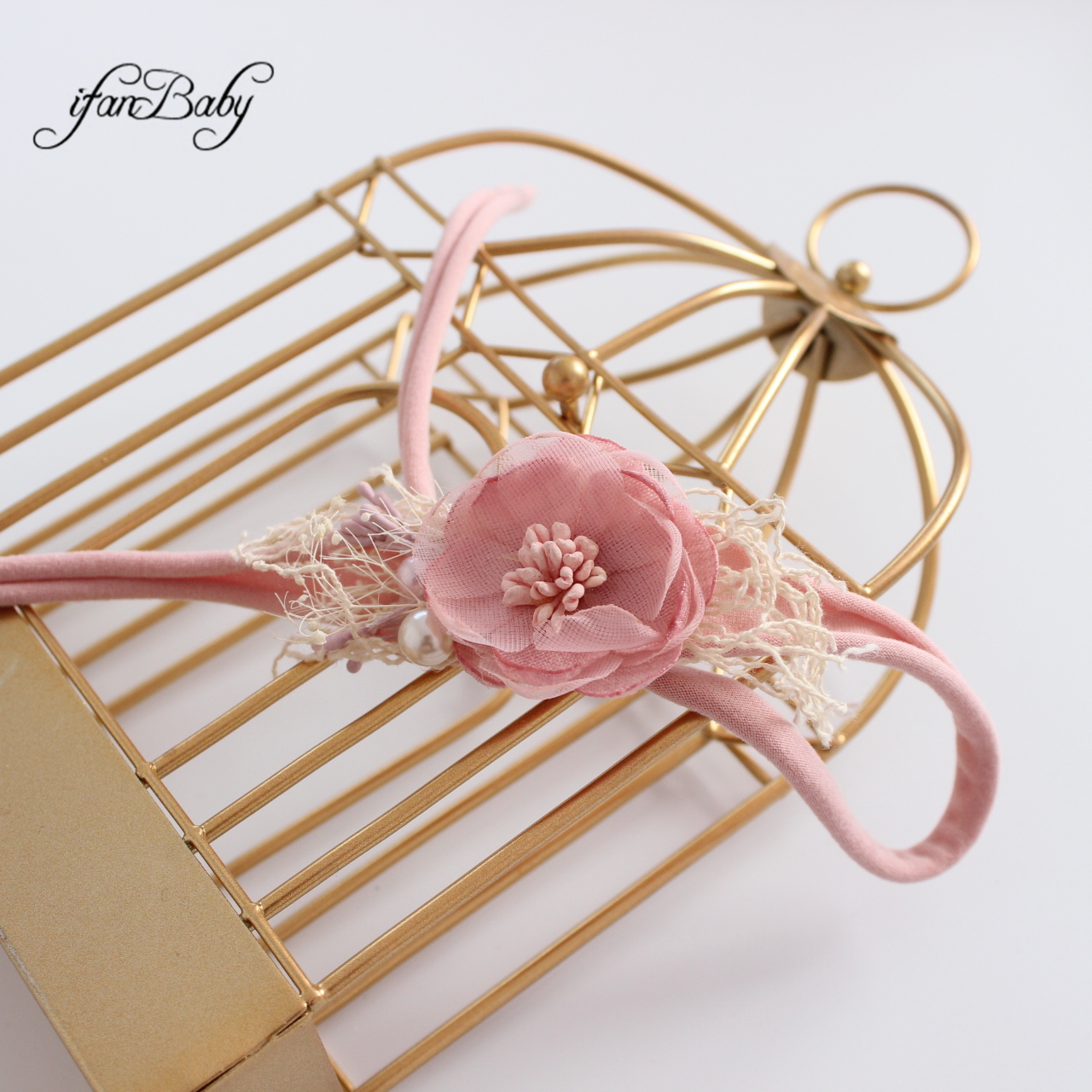Diadema de flores rosas vintage quemada para niños y mujeres con diadema elástica de nailon con perlas: YELLOW