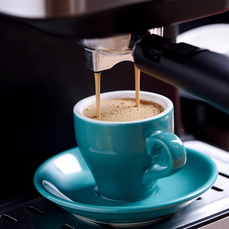80cc färgade billiga tjocka keramiska espressokoppar fatset kafé hushållscaffe latte expresso stark kaffemugg bricka