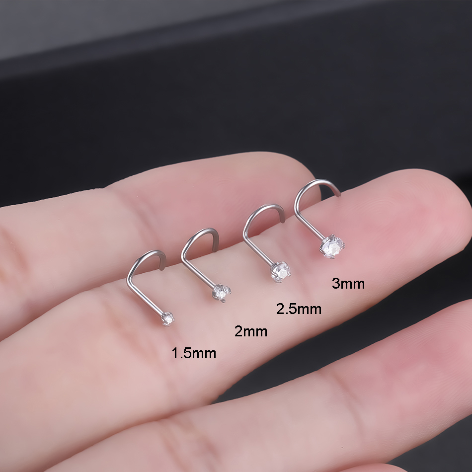 1Pc Implantaat Titanium Neus Stud Ring Set Ronde CZ Kristal Neus Piercings 1.5/2/2.5/3MM Schroef Neusgat Piercing Oorbel Sieraden 20G