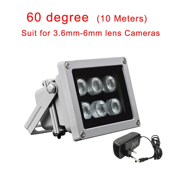 Cdycam Infrared Light 6 Strong LED Night Vision Range 45/60 Degree 850nm Aluminium Illuminator lamp for Security CCTV IP Camera: LED6-60D-12V2A
