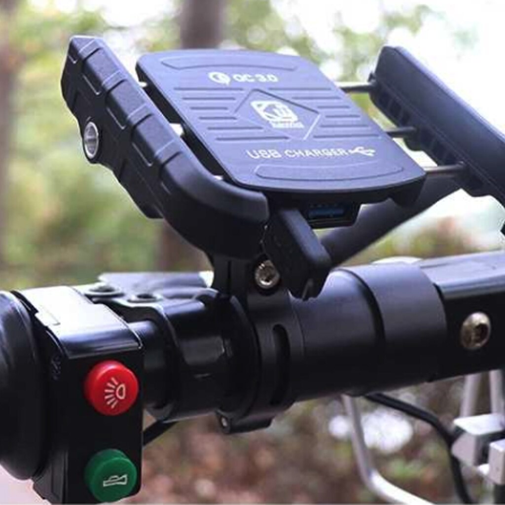 Motorcycle Phone Holders Aluminium QC3.0 USB Fast Charger 360° Rotate Motorbike Phone Holder Mount Stand with USB Charger