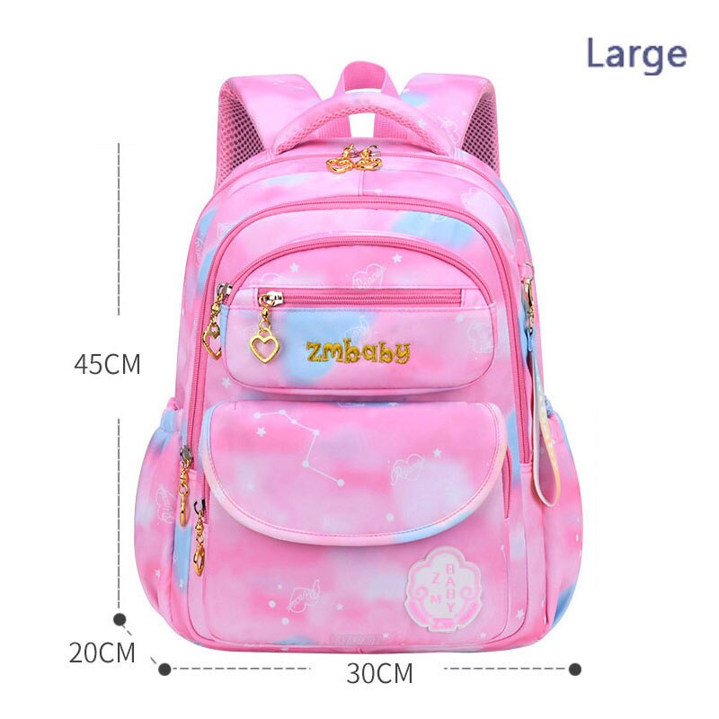Girls Cute Princess School Bags Children Pink School Backpack Waterproof Hard-Wearing Bookbag Kids High Capacity Lightweight Sac: Rose Red  Large