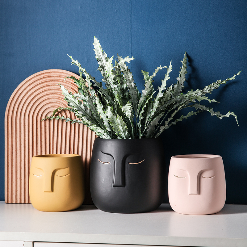Pot de fleur avec visage en céramique, Pot de fleurs avec personnage abstrait moderne, Vase de plantes en Pot de jardin, décoration de jardinage, ameublement