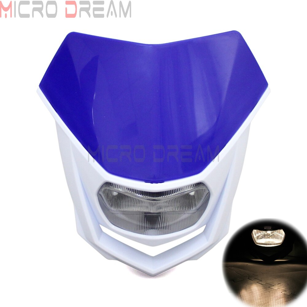 Motocross Dirt Bike Offroad Enduro H4 Headlight Universal 12V 35w Motorcycle Headlamp Mask for Honda Yamaha Suzuki CRF WRF DR YZ: Blue White