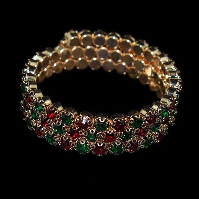 Moda luksusowe kobiety wielowarstwowe kryształowe kryształowe bransoletki bransoletki regulowane ślubne Pulseras biżuteria dziewczyna prezenty: 3 rows red green