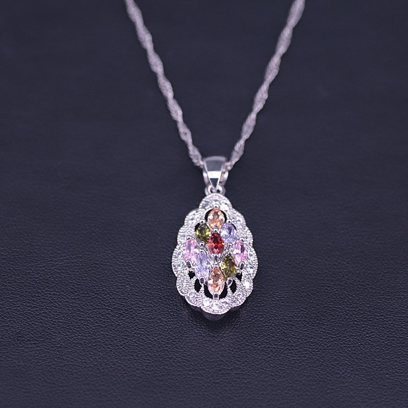 Ensemble de bijoux pour femmes, plusieurs couleurs, Top Zircon couleur argent, bijoux de Costume, cerceau, boucles d'oreilles, bague, collier pendentif, ensemble de bijoux de mariée