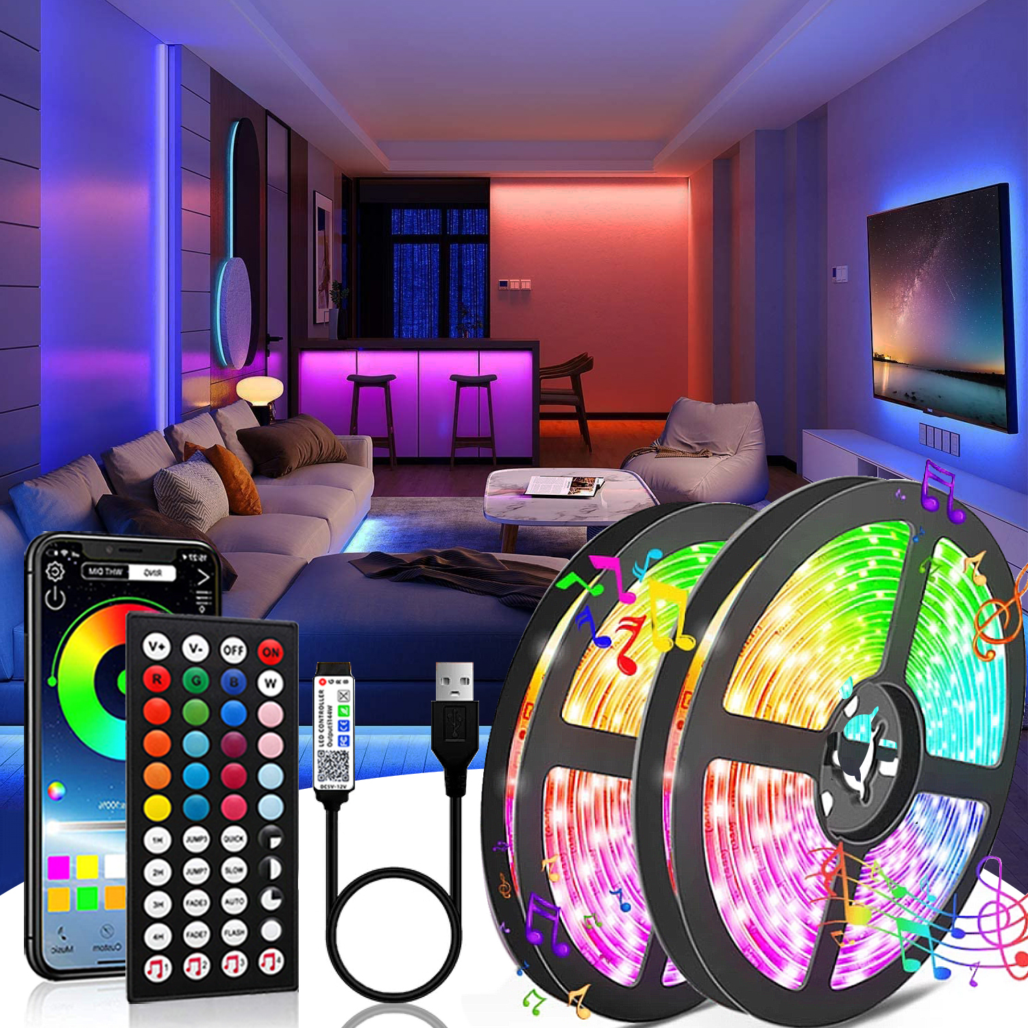5V Strips Led Lights RGB 5050 Lights Flexible Ribbon Led Room Light Remote App Control Tape Diode Lights for Room Home Decor
