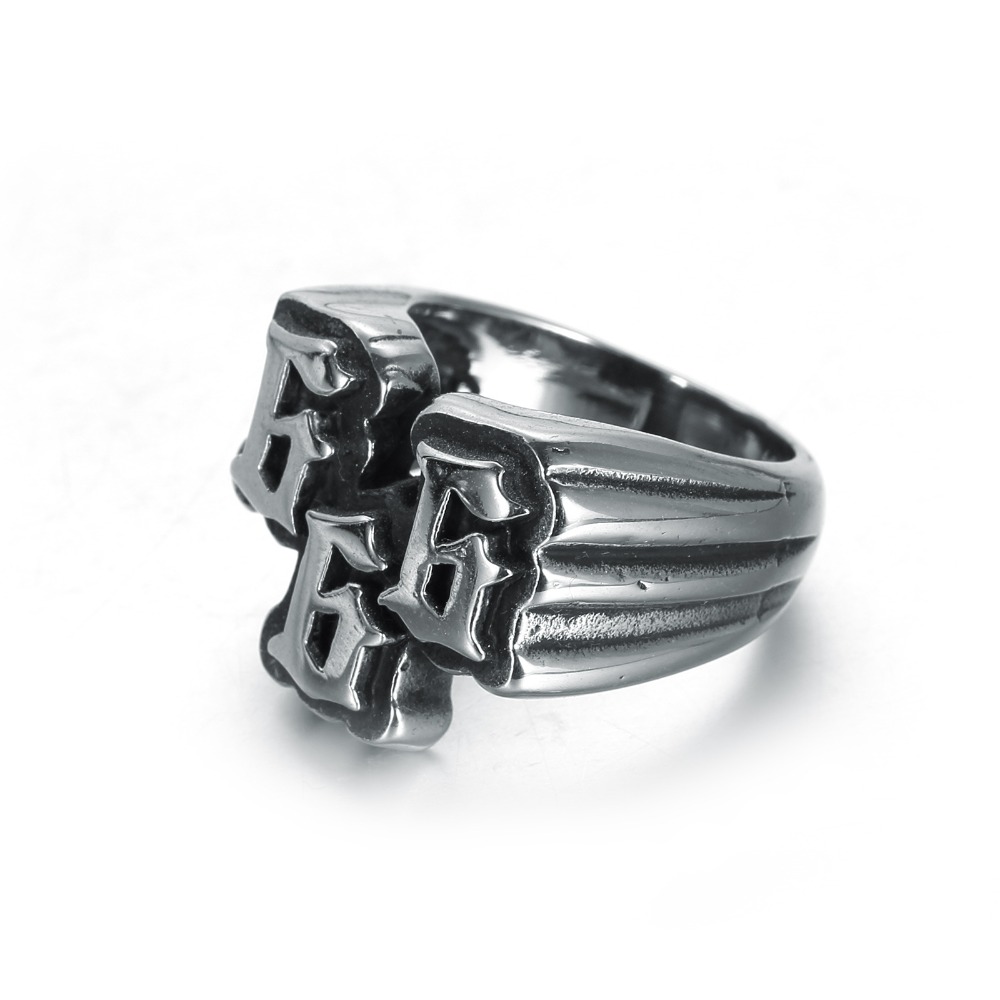 Bague punk en acier inoxydable pour hommes européens et américains, 666, bague en acier au titane, bijoux