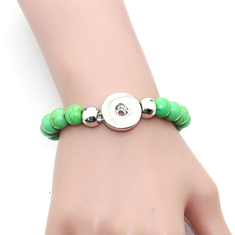 5 flerfarvet natursten perle stretch beaded snaps armbånd 18mm snap knap smykker til snap smykker 9023: Grøn