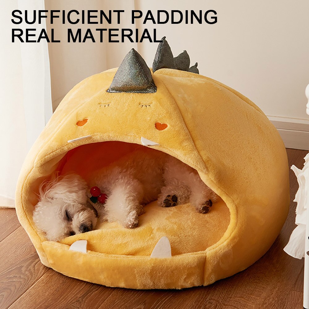 Comfy Pet Sleeping House For Small Dog Dinosaur Shape Soft Round Pet Cat Bed Cushion Detachable Washable Kitty Puppy Accessories