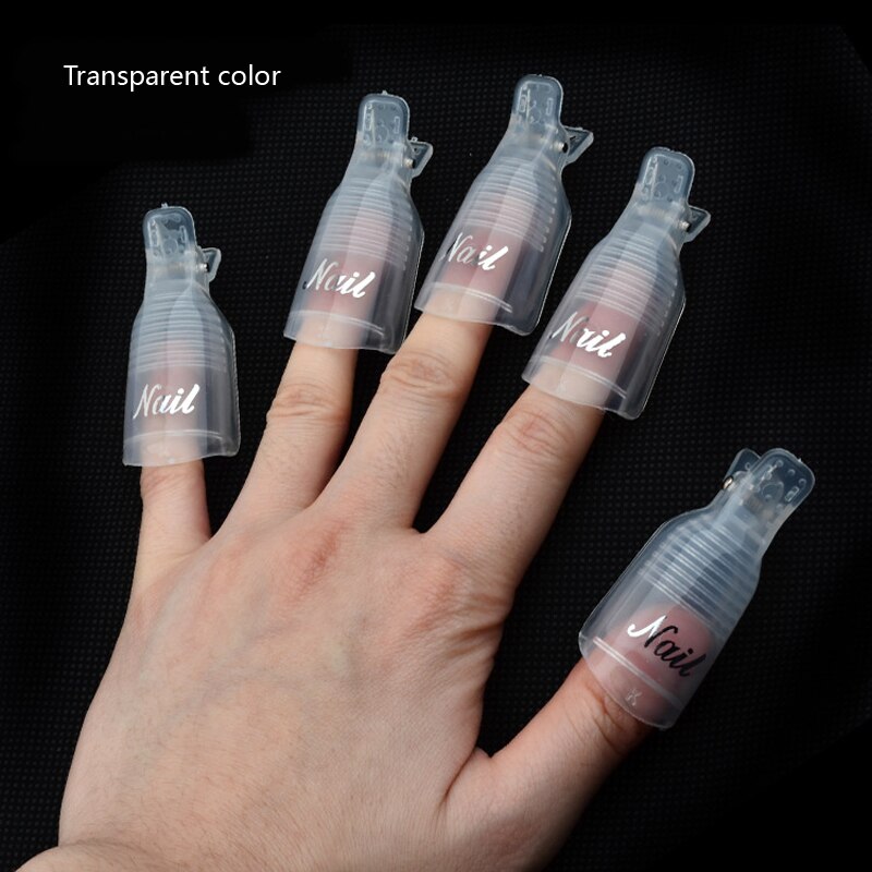 10Pcs Plastic Nail Art Losweken Cap Clips Nagellak Remover Clip Nail Ontvetter Reiniger Tips Voor Vingers Gereedschappen