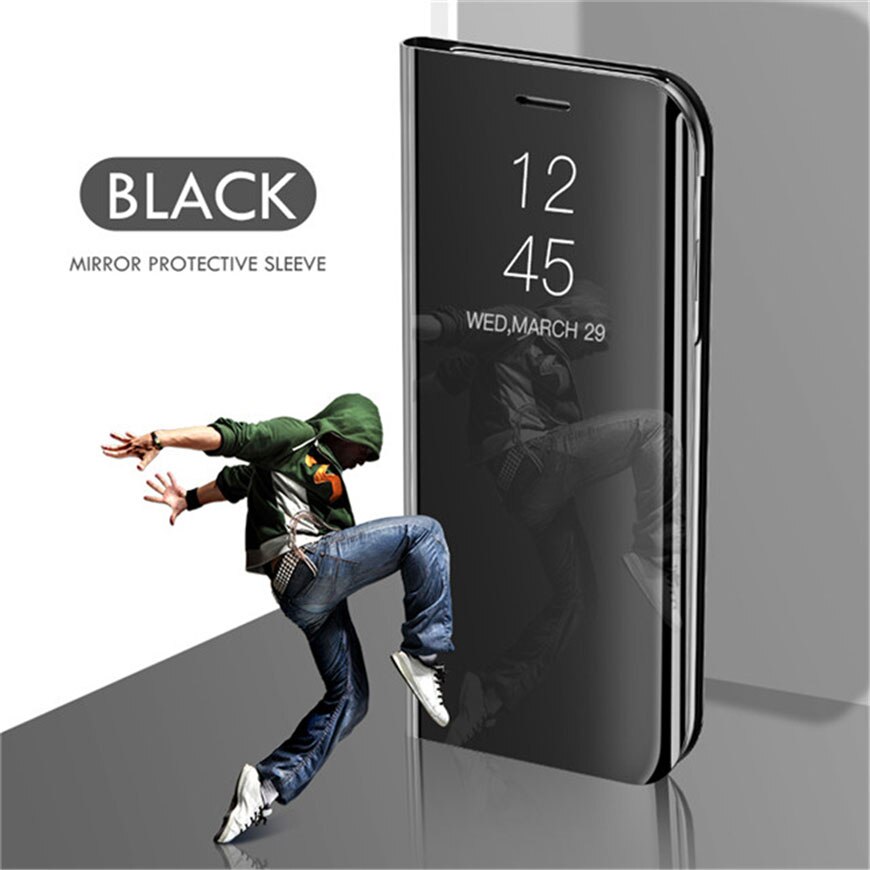 Specchio Smart View Caso di Vibrazione Per Huawei Honor gioco di Lusso Magnetico originale fundas Huawai Honorplay COR-AL00 Cuoio Del Telefono Custodie: Black