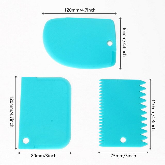 Couteau à pâte en plastique cuisson outils de pâtisserie glaçage Fondant grattoir décoration simple spatules lisses couteaux outil de gâteau 3 pièces/ensemble: Bleu