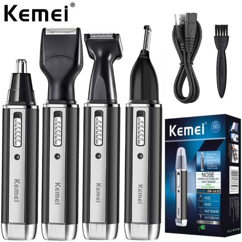 Kemei Men's 4 in 1 Trimmer Set Electric Nose Hair Ear Trimmer Rechargeable Hair Beard Nose Hair Trimmer Cleaner Grooming Tool