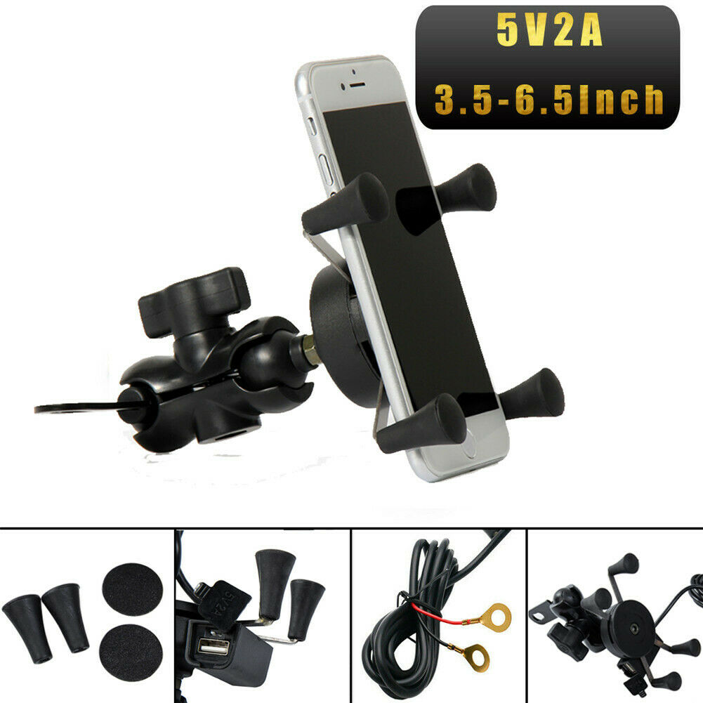 Universele Verstelbare Gsm Houder Motorcycle Bike Fietsstuur Mount GPS Stand Clamp Mount USB Lading: Rechargeable