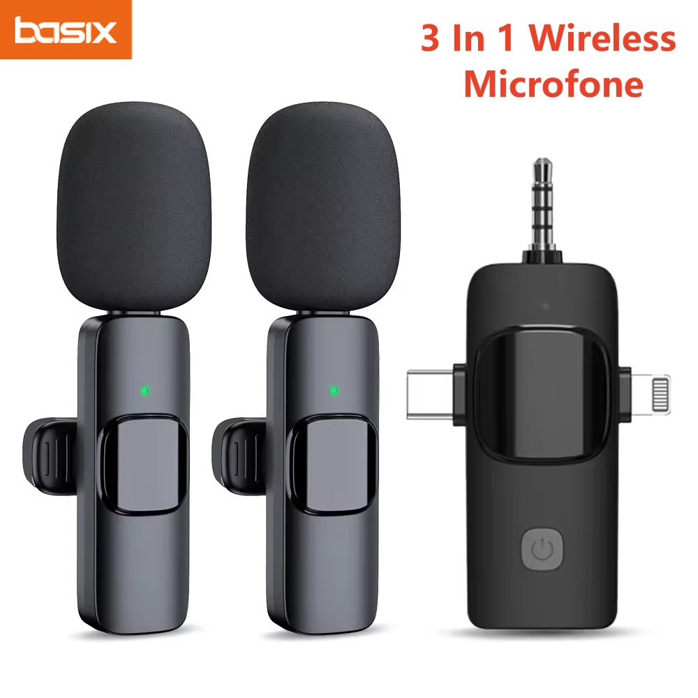 Basix Mini micrófono Lavalier portátil Audio Video grabación Mini micrófono de solapa micrófono inalámbrico para IPhone TypeC ipad juego teléfono