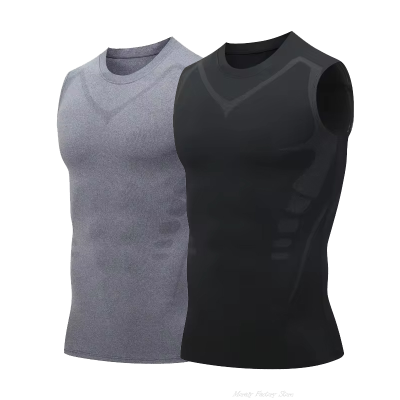 Sommerfitness kompressionstrøje til mænd, shapewear med ærmer, terapivest, herre, issilke kompressionstanktops, bodyshapewear: Xxxl / Brun