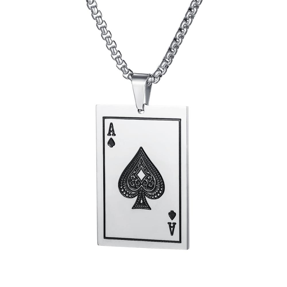 Men's Jewelry Ace of Spades Necklace, Playing cards Pendants Necklace in Stainless Steel: Silver