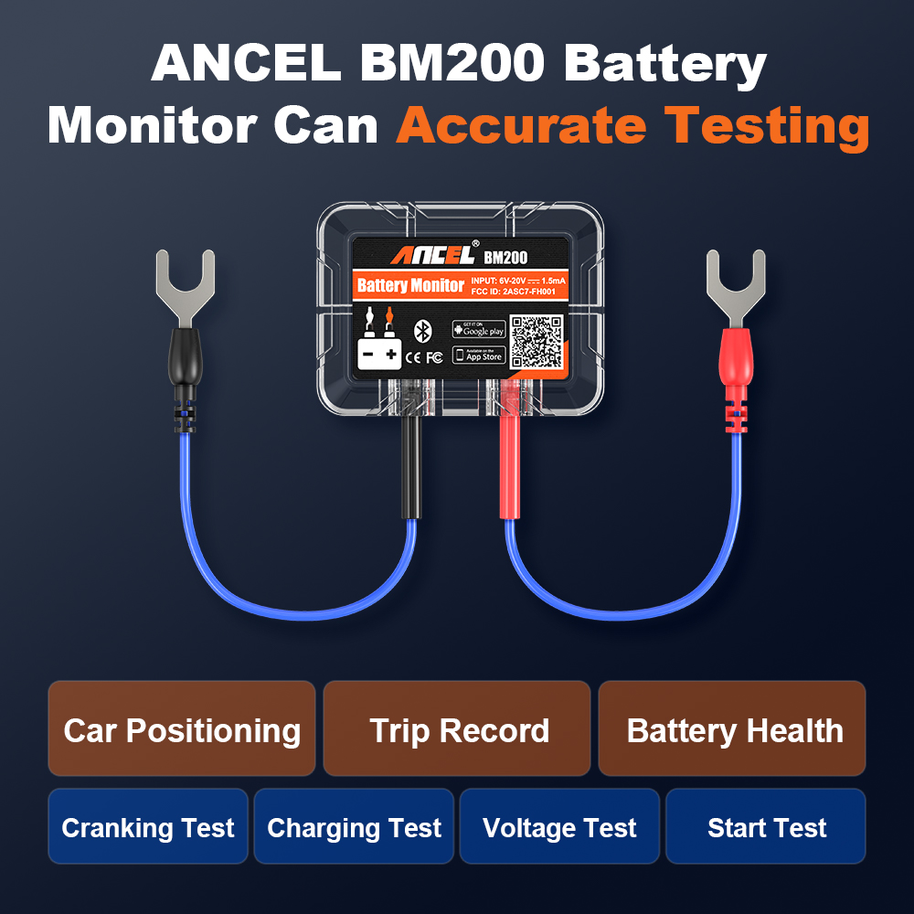 Ancel bm200 12v testador de bateria sem fio bluetooth 4.2 monitor de bateria display led soh soc analisador de bateria ferramentas testador automático