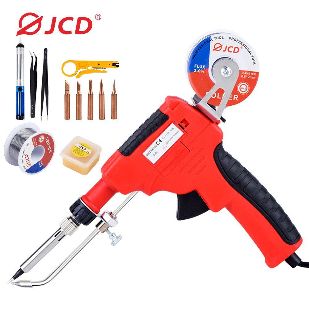 JCD 80W Soldering Gun Kit With Soldering Tips Tweezers Desoldering Pump Soldering Wires Solder Nozzle Cleaning Mesh Repair Tools: JCD-129B-20