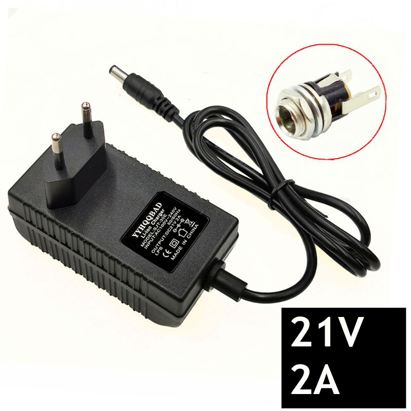 Ładowarka litowa 21V 2A 100-240V do akumulatorów litowych z podświetleniem LED Gniazdo zasilania DC Żeńskie złącze do montażu panelowego: Black / US