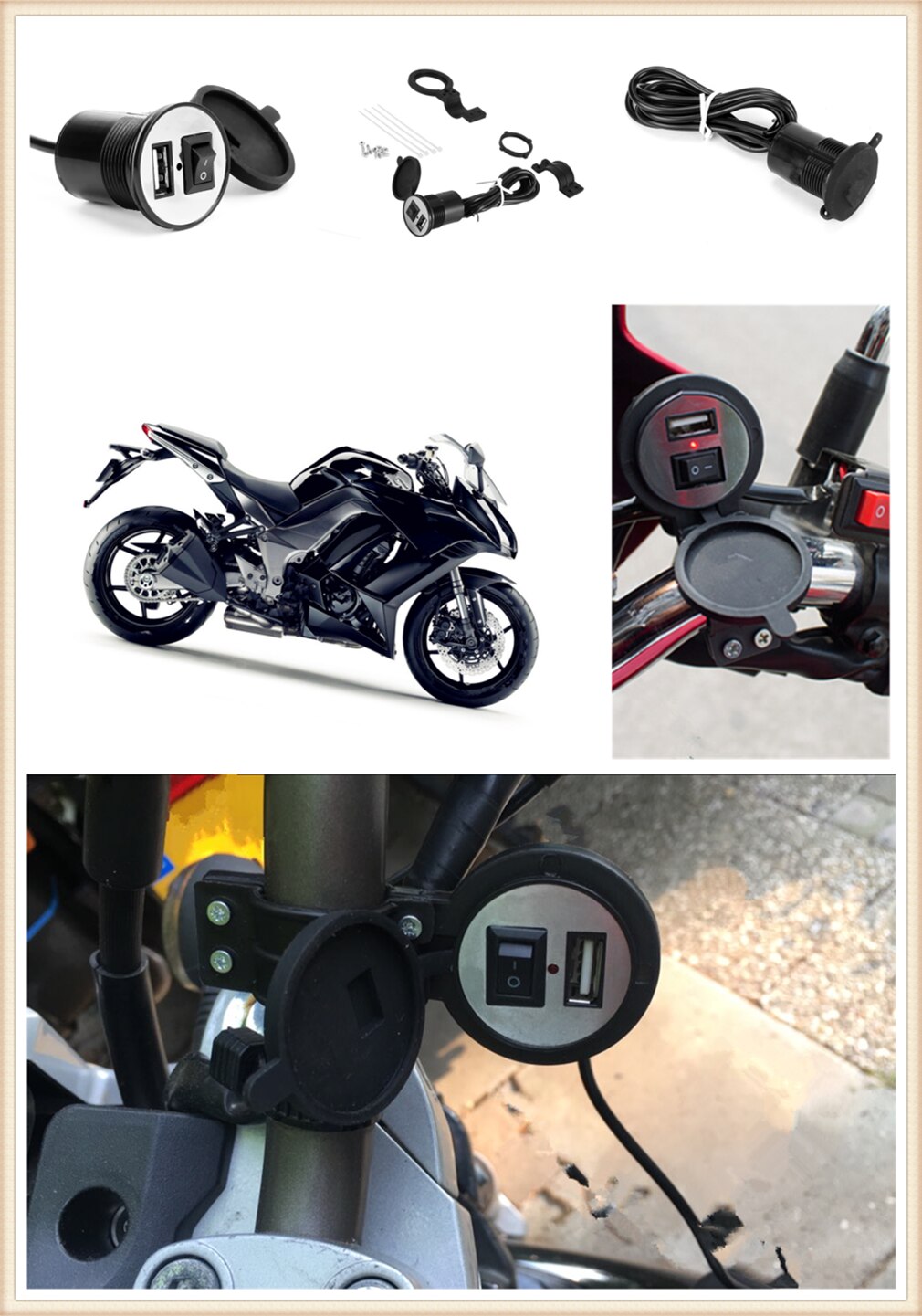 Motorfiets gemodificeerde USB mobiele telefoon oplader met schakelaar waterdicht voor Kawasaki ZZR600 Z900 Z650 VERSYS 1000 VULCAN S 650cc