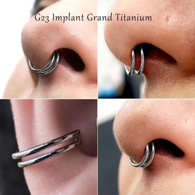 Anillo de titanio G23 para la nariz, Piercing de 16G de doble capa con bisagras huecas para tabique, cartílago de la oreja, Tragus, pendiente de Piercing en espiral, joyería para el cuerpo