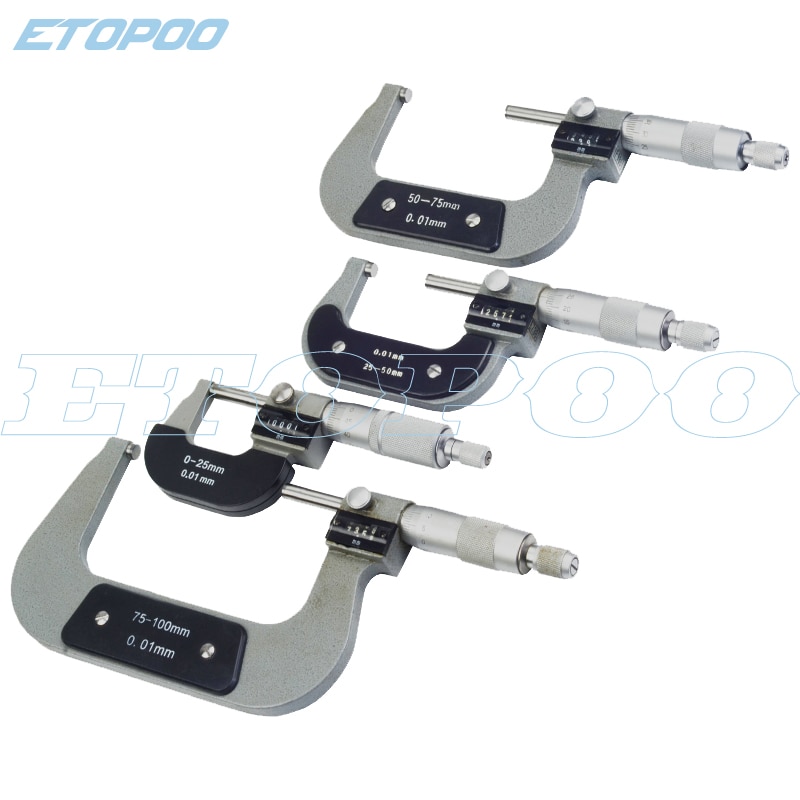 0-1 " /0.001 " 0-25/25-50/50-75/75-100 0.01mm tums metrisk mikrometer med motkalibrering mikrometer tjockleksmätare