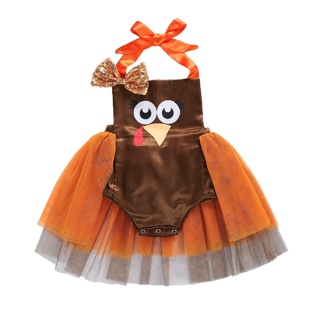 0-18M das Erntedankfest Schild Baby Mädchen Jungen Strampler Kleid Türkei Druck ärmellos Gürtel Pailletten Spitze Ballettröckchen Overall: A / 3M