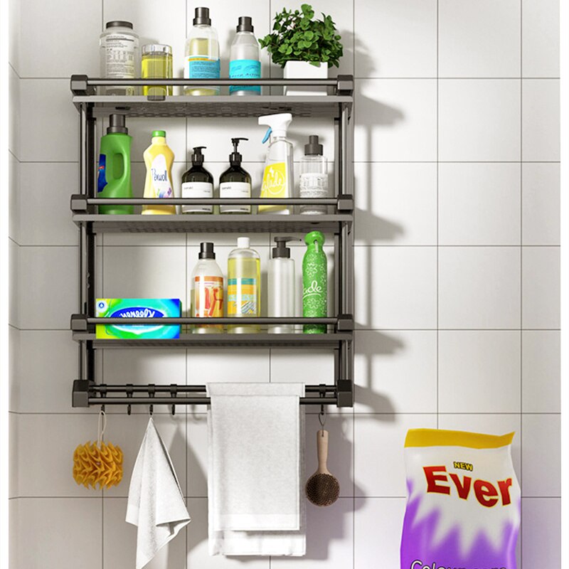 Organizador de baño sin taladro, estante de almacenamiento de ducha, negro, estante colgante de pared, soporte de toalla de inodoro, accesorios de baño