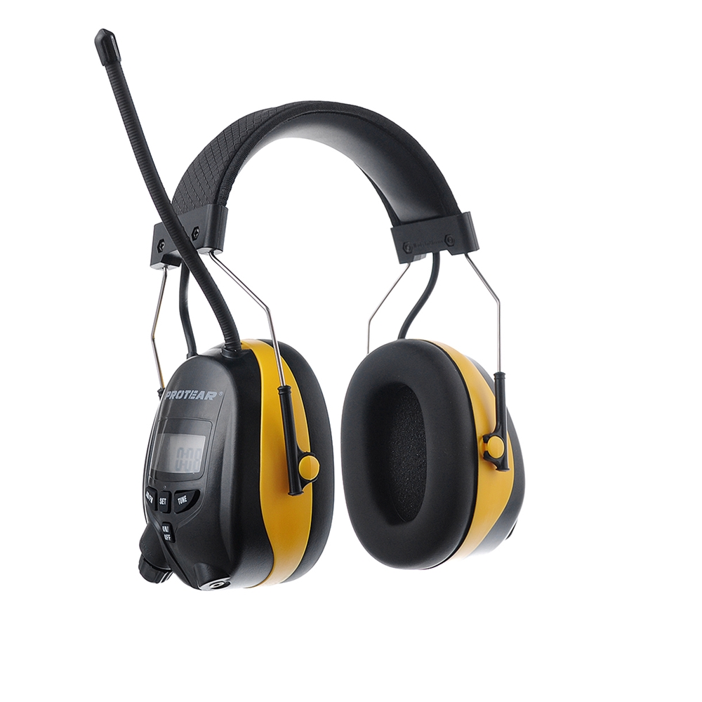 PROTEAR AM/FM Radio Headphones with Digital Display NRR 25dB Hearing Protection Noise Reduction Safety Earmuffs for Mowing: Yellow