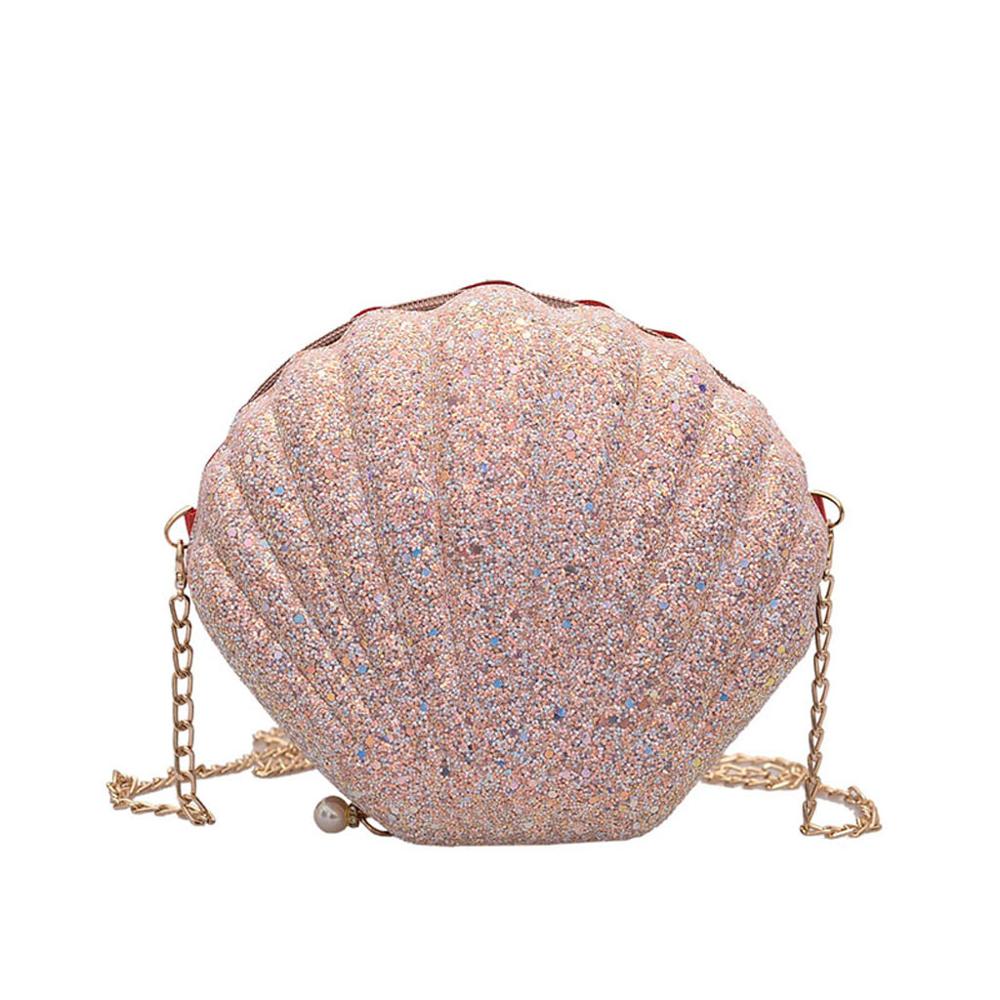 2020 nova corrente sequined bolsa de ombro para as mulheres bolsas de couro do plutônio bonito concha forma bolsa mini bolsa bolsa feminina saco do mensageiro: Rosa