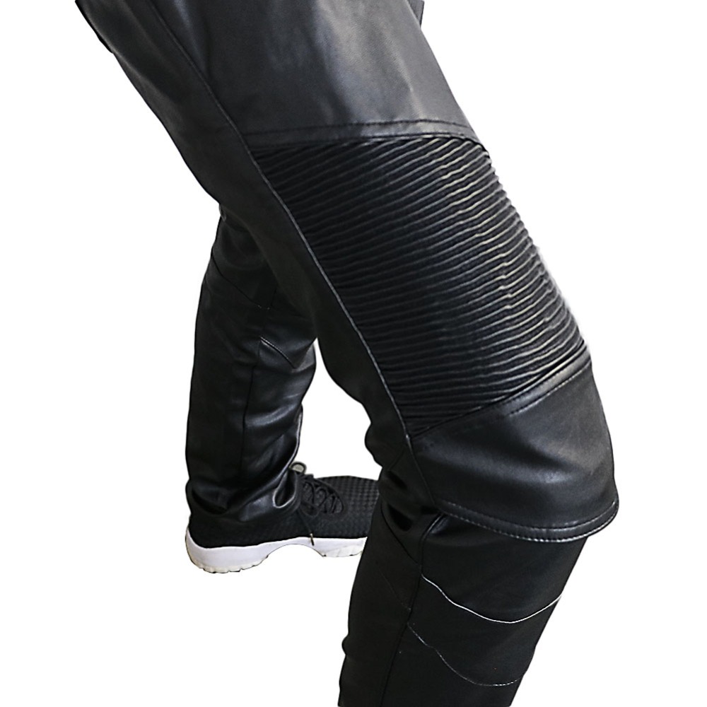 Heren Motorrijden Biker Ademend Pu Lederen Broek Zwarte Broek Zachte Knie Heup Guards Bescherming Pads Motorbike