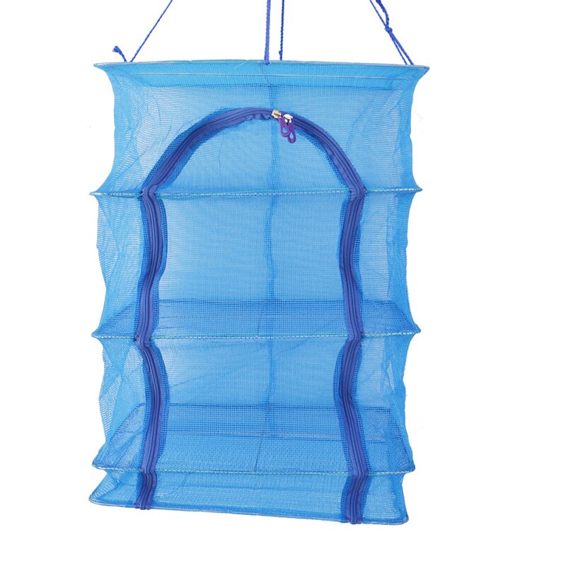 4 Layers Fish Mesh Hanging Net Durable Folding Fish Vegetable Dishes Dryer Net Drying Rack: 40cm Blue