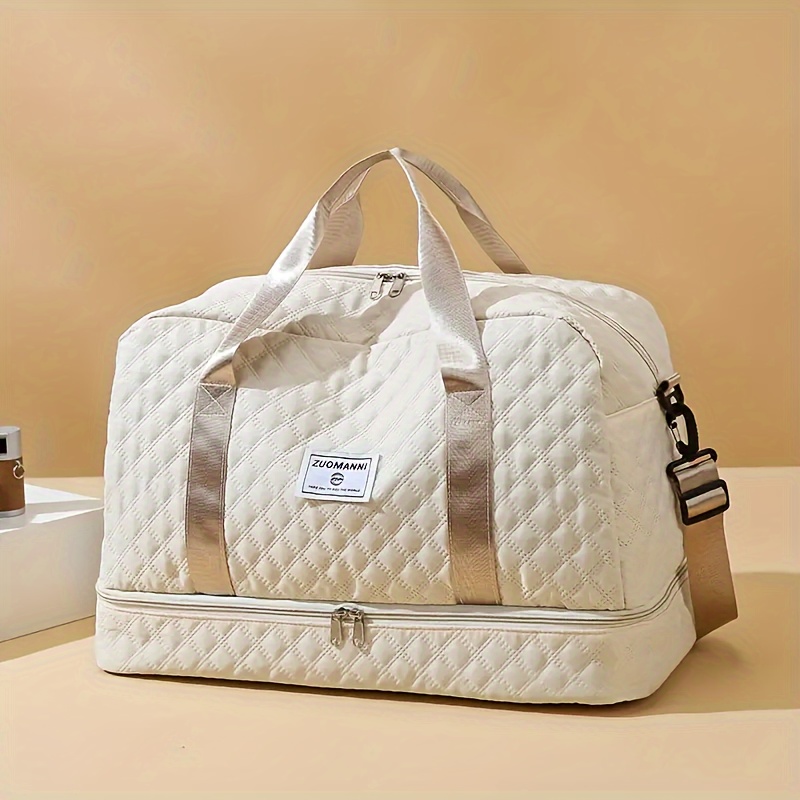 Sac de sport de luxe, sac à main de grande capacité, initié et sac fourre-tout à bandoulière avec séparation de support sec, poches latérales pour touristes, voyage, salle de sport: Beige