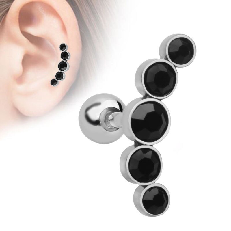 1 ud. De pendientes de diamantes de imitación, pendientes de cartílago para mujer de acero inoxidable, Piercing pequeño para oreja, joyería, chaquetas de estilo: black