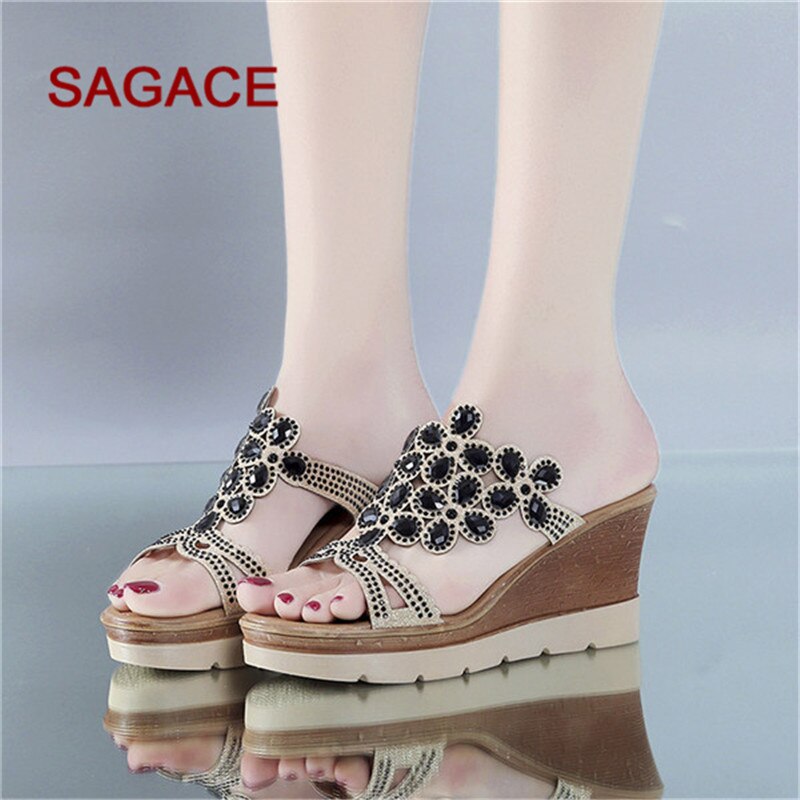 B Sagace Wiggen Schoenen Vrouwen Zomer Peep Toe Ademend Strand Sandalen Strass Slip-On Wedges Schoenen Sandalen Mujer
